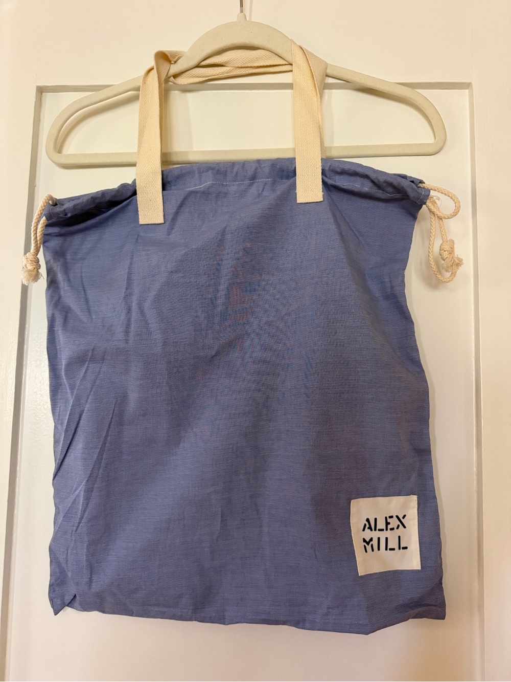 Alex Mill Light Blue Canvas Drawstring Duffel with Cream Handles